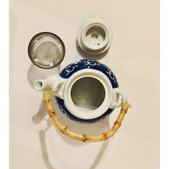 Portable Tea Set Ceramic 4 Tea Cups & Teapot Set with tray Floral Blue/White - Picture 3 of 8